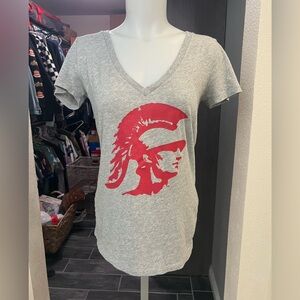 PINK with 5th & Ocean USC Trojans Gray & Red V-Neck Short Sleeve Top